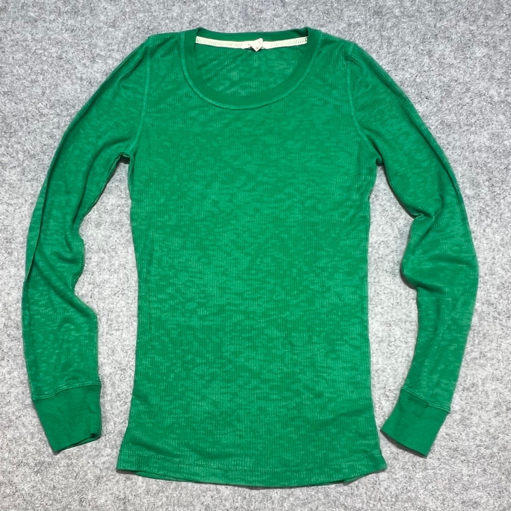 Bozzolo Womens Green Waffle Knit Thermal Long Sleeve Top Size Large